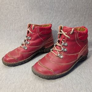 Josef Seibel Red Leather Ankle Boots Women's Size 37 (6.5-7)